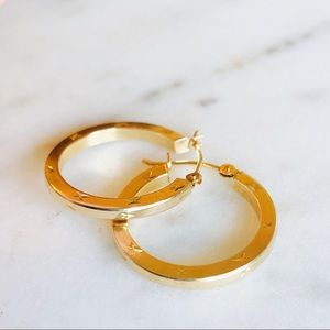 Real 14K Gold Diamond Etched 3/4” Hoops